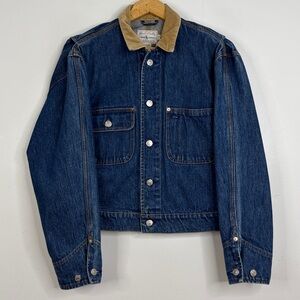 Vintage Ralph Lauren Dungarees Jean Jacket Mens Small Blue Denim Corduroy Collar